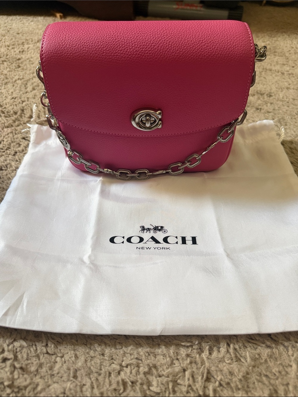 Coach Pebbled Leather Turnlock Crossbody - Hot Pink